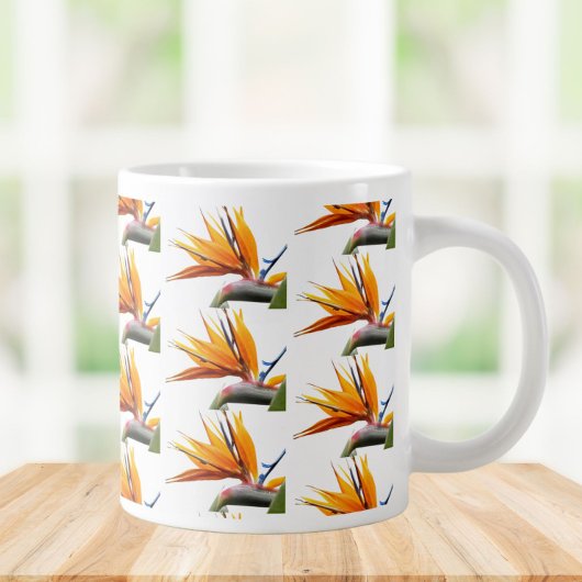 Orange Bird of Paradise Pflanze Pattern auf Weiß Jumbo-Tasse