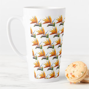 Orange Bird of Paradise Pflanze Pattern auf Weiß Milchtasse