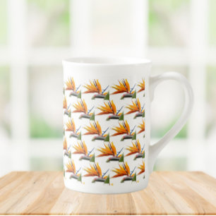Orange Bird of Paradise Pflanze Pattern auf Weiß Porzellantasse