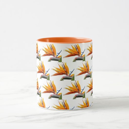 Orange Bird of Paradise Pflanze Pattern auf Weiß Tasse (Zentrum)