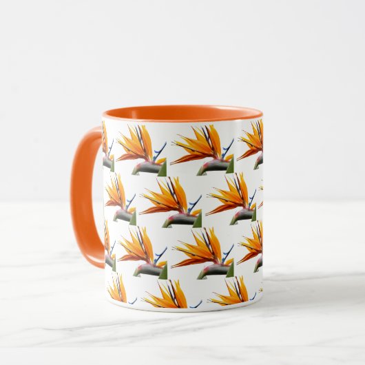 Orange Bird of Paradise Pflanze Pattern auf Weiß Tasse (Vorderseite Links)