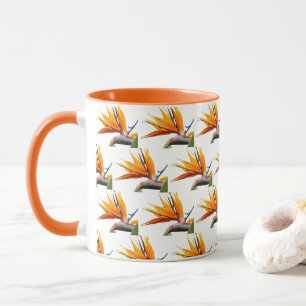 Orange Bird of Paradise Pflanze Pattern auf Weiß Tasse