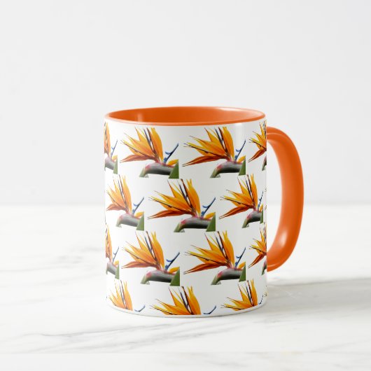 Orange Bird of Paradise Pflanze Pattern auf Weiß Tasse (VorderseiteRechts)