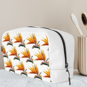 Orange Bird of Paradise Pflanze Pattern auf Weiß Waschbeutel