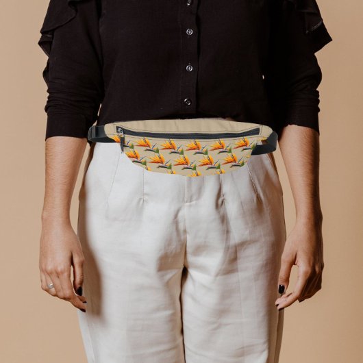 Orange Bird of Paradise Plant Pattern on Khaki Bauchtasche