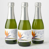 Orange Bird of Paradise Wedding Champagne Schaumweinetikett (Flaschen)