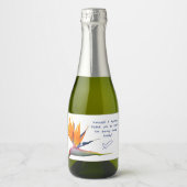 Orange Bird of Paradise Wedding Champagne Schaumweinetikett (Vorderseite)