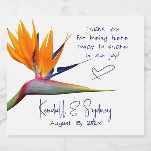 Orange Bird of Paradise Wedding Schaumweinetikett (Einzelnes Label)