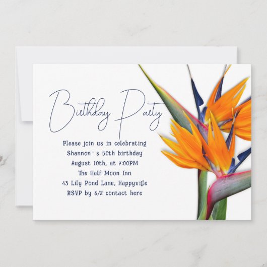 Orange Birthday Bird of Paradise Blume Erwachsene Einladung (Vorderseite)