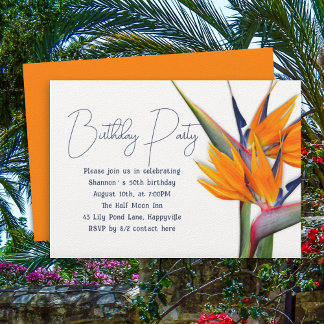 Orange Birthday Bird of Paradise Blume Erwachsene Einladung