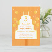 Orange Birthday Cake und Balloons | Einladung (Stehend Vorderseite)