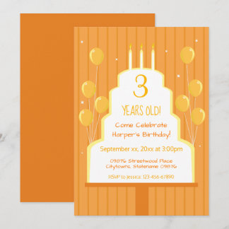 Orange Birthday Cake und Balloons | Einladung