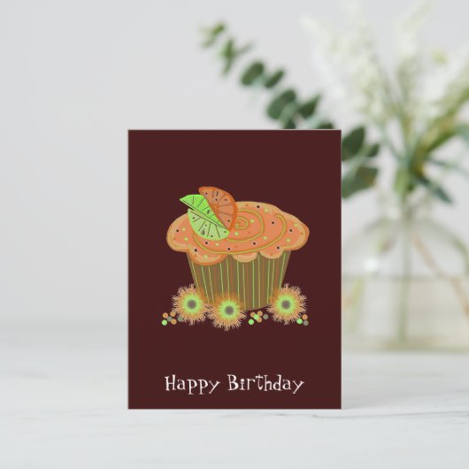 Orange Birthday Cupcake Postkarte (Stehend Vorderseite)