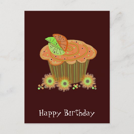 Orange Birthday Cupcake Postkarte (Vorderseite)