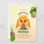 Orange Birthday Dragon invitation Einladung (Vorderseite)