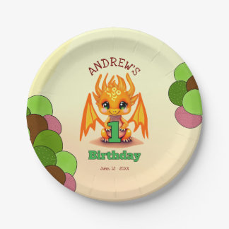 Orange Birthday Dragon  Pappteller