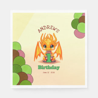 Orange Birthday Dragon  Serviette