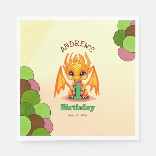 Orange Birthday Dragon  Serviette (Vorderseite)