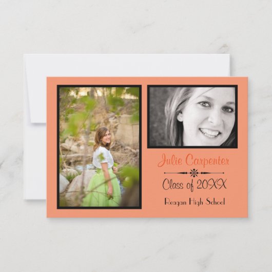 Orange/Black 2 Foto Collage-3x5 Grad Bekanntgabe Einladung (Vorderseite)