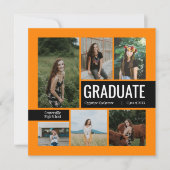 Orange & Black 6 Foto Abschluss Einladung (Vorderseite)