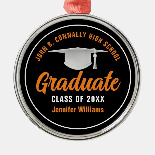 Orange Black Abschluss Personalisiert Weihnachten Ornament Aus Metall (Vorne)