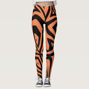 Orange Black Abstrakt Zebra Print Womens Leggings
