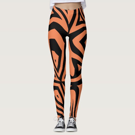 Orange Black Abstrakt Zebra Print Womens Leggings (Vorderseite)