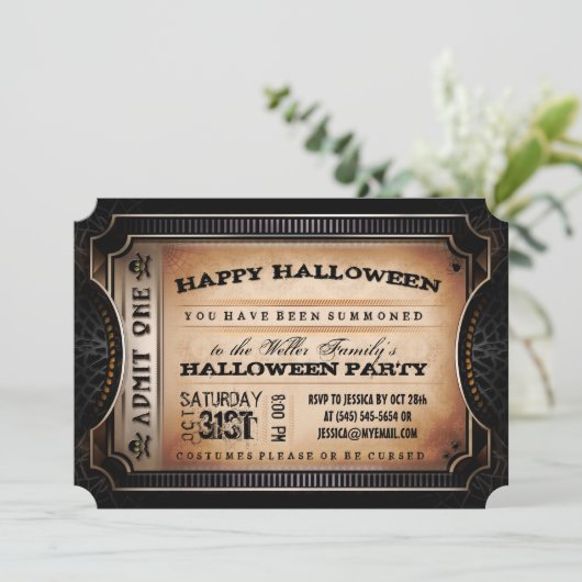 Orange & Black Added One Halloween-Party Ticket Einladung (Stehend Vorderseite)