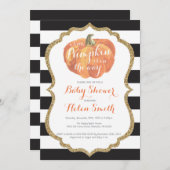 Orange Black and Gold Pumpkin Baby Dusche Einladung (Vorne/Hinten)