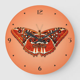 Orange, black and white butterfly große wanduhr