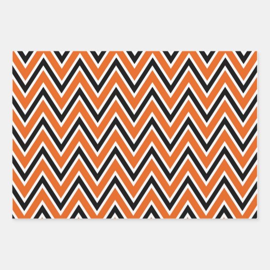 Orange, Black, and White Chevron & Stripe Patterns Geschenkpapier Set (Vorderseite)