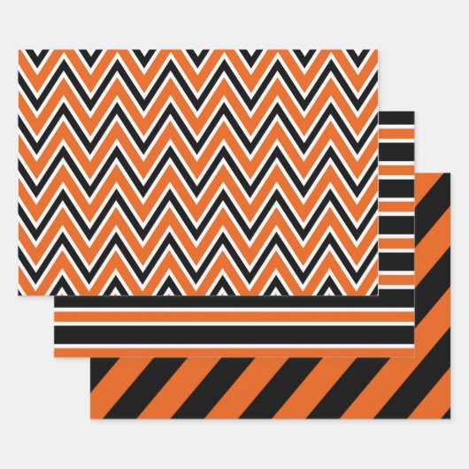 Orange, Black, and White Chevron & Stripe Patterns Geschenkpapier Set (Set)