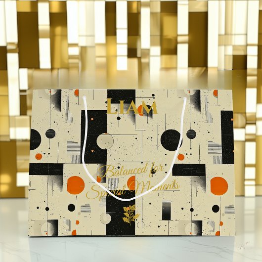Orange & Black Balanced Geometric - Geschenktasche Große Geschenktüte