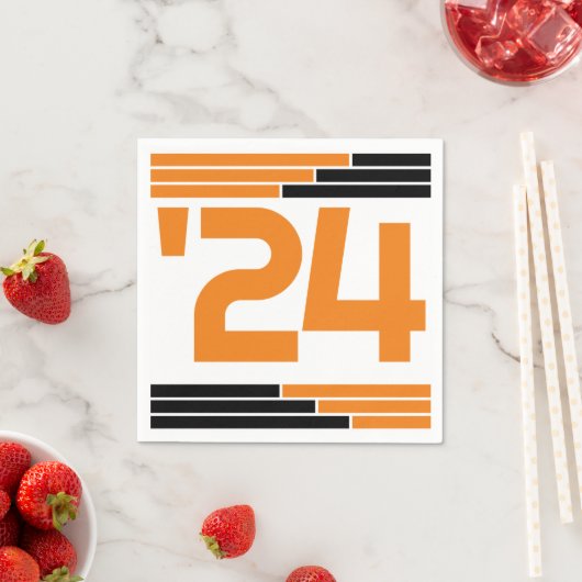 Orange & Black Bars Class of '24 Grad Party Serviette (Beispiel)