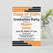 Orange & Black Bars Ein Foto Grad Party Einladung (Stehend Vorderseite)