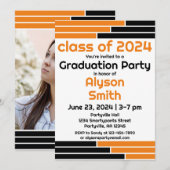 Orange & Black Bars Ein Foto Grad Party Einladung (Vorne/Hinten)