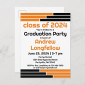 Orange & Black Bars Graduation Party Einladungspostkarte (Vorne/Hinten)