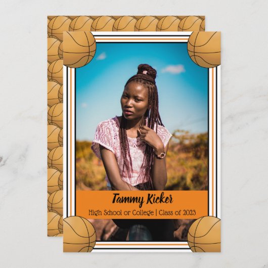 Orange & Black Basketball Abschluss Ankündigung (Vorne/Hinten)