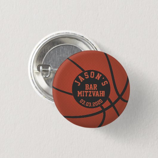 Orange Black Basketball Bar Mitzvah Favor Button (Vorne & Hinten)