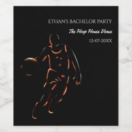 Orange Black Basketball Geburtstagsmeisterin Weinetikett