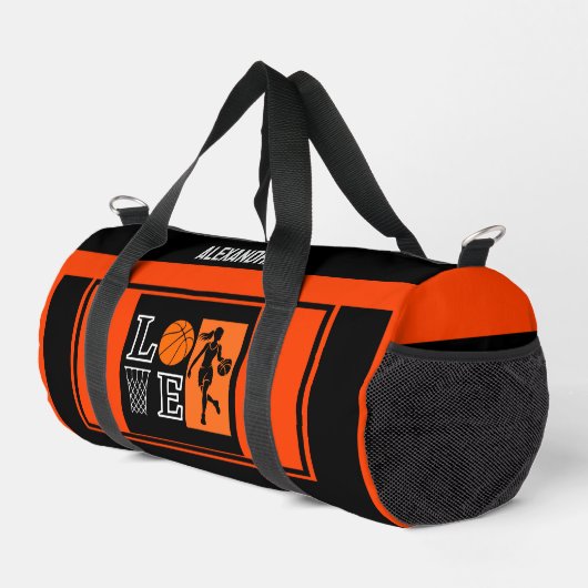 Orange Black Basketball Player Girl Birthday Duffle Bag (Rechte Ecke)