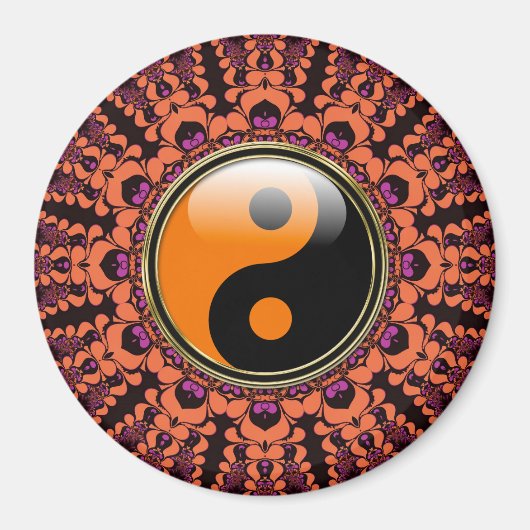 Orange+Black Batik Yin Yang Magnet (Vorne)