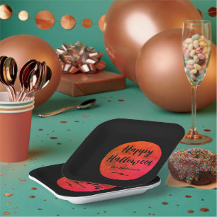 Orange Black Beängstigend October Moon Halloween-P Pappteller