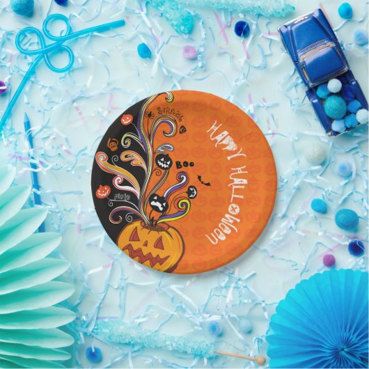 Orange Black Beängstigend Pumpkin Halloween-Party Pappteller (Party)