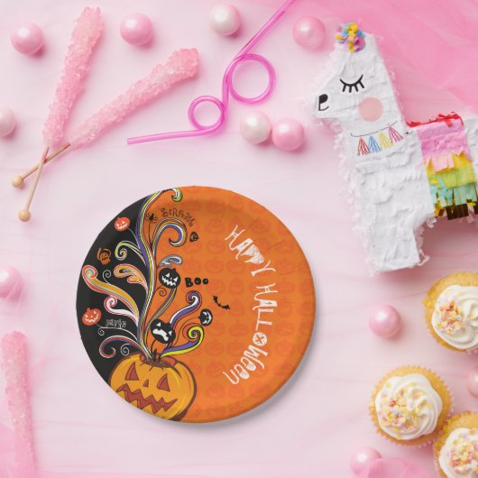 Orange Black Beängstigend Pumpkin Halloween-Party Pappteller (Party)