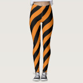 Orange Black Big Diagonal Stripe Muster Leggings (Vorderseite)
