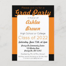 Orange Black Bold Party Abschluss Einladungspostkarte