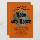 Orange Black Boos und Booze Halloween Einladung (Vorne/Hinten)
