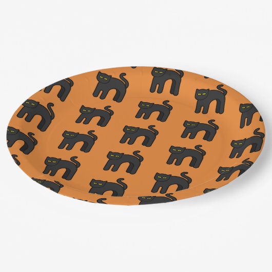 Orange Black Cat Pattern Halloween-Party Pappteller (Schrägansicht)