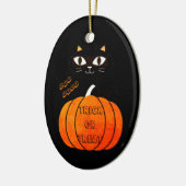 Orange & Black Cat Pumpkin Niedlich Spooky Hallowe Keramik Ornament (Links)